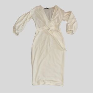 Off white body con mid-length dress